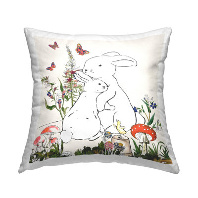 Coussin Rabbit Hugs Spring Flower Meadow Butterfly Garden