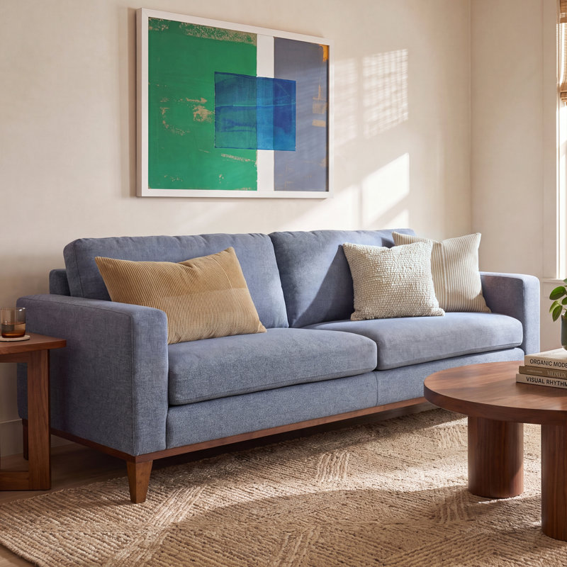 Libra 84'' Upholstered Sofa, Sky Blue Performance Basketweave