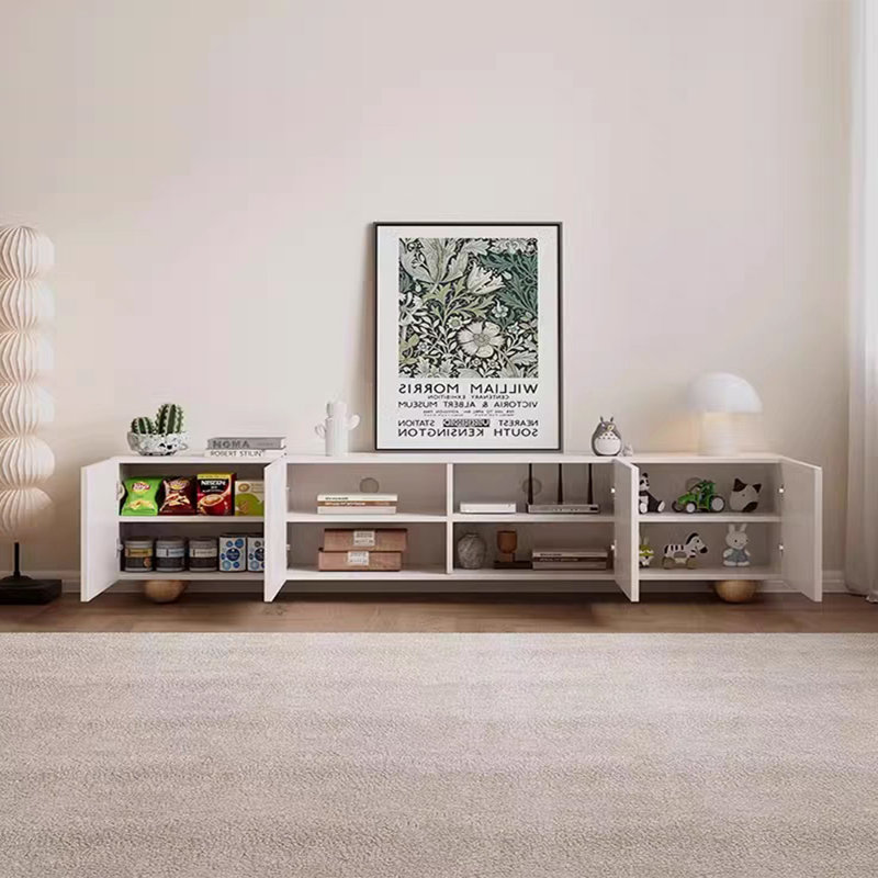 Meuble télé simple en bois massif blanc crème, 94.48"