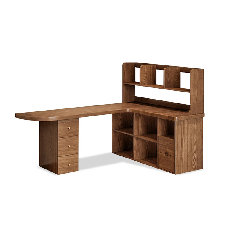 Bureau de direction en L en noyer massif avec tiroirs, Oui, 29.53"H*62.99"W*39.37"D