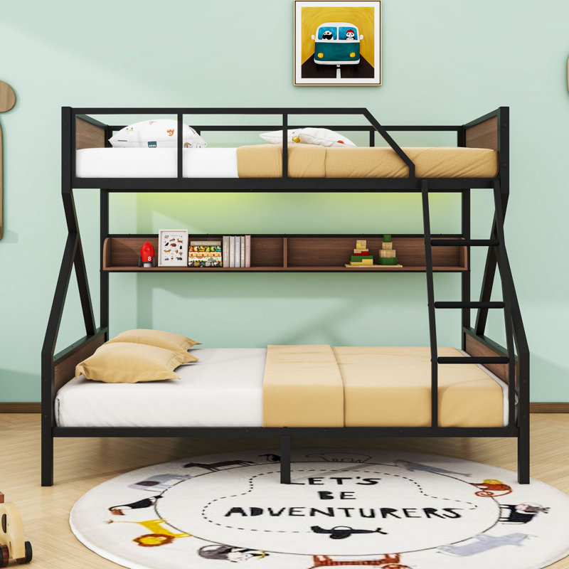 Metal Bunk Bed With Shelves And Lights, Twin Over Full