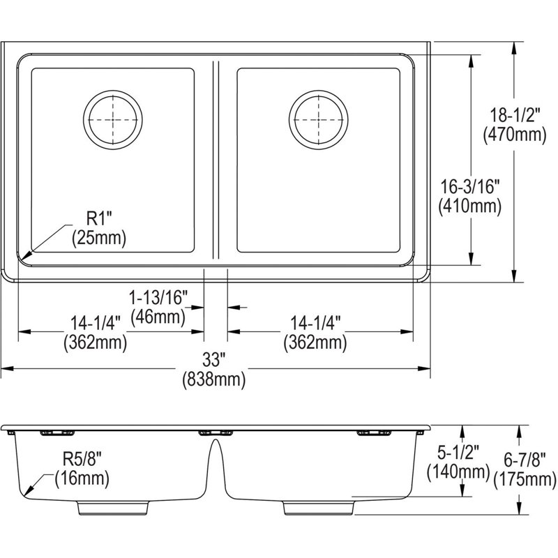Quartz Classic 33" x 18-1/2" x 5-1/2" Double Basin Undermount Kitchen Sink with Basket strainer, White