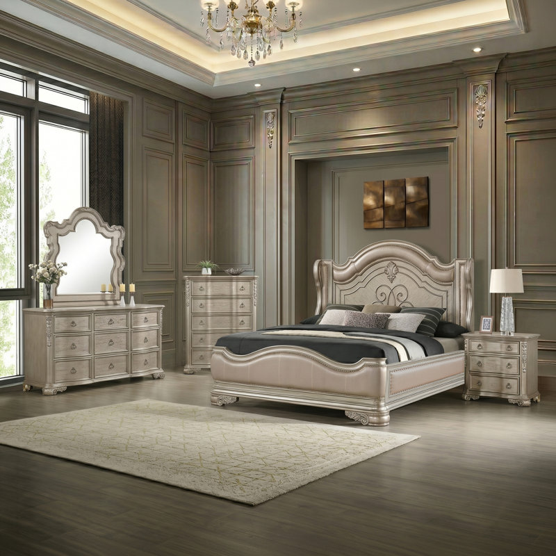 Mcgrath grand 5 pièces champagne, Grand lit, 5 Pcs: Bed, Chest, Nightstand, Dresser, Mirror