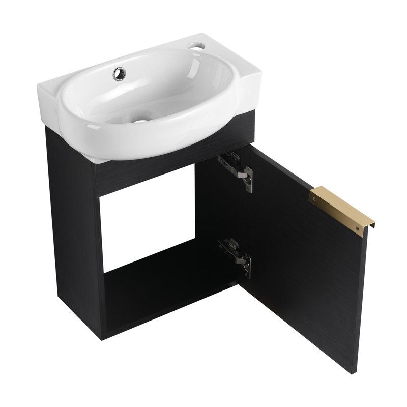 Meuble-lavabo de salle de bain avec lavabo et support de rangement, Noir châtaignier