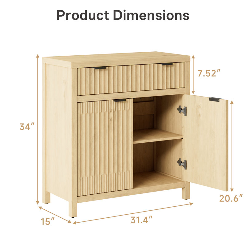 64" Wide Buffet Sideboard With 1 Drawer and 2 Doors,Wood Accent Cabinets With Storage (Set of 2), Natural, Set of 2