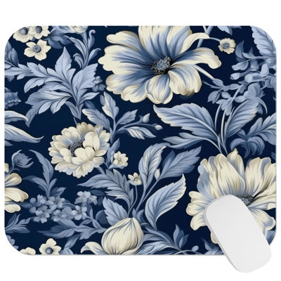 Floral Blue Flower Dreams VIII Cottage Gaming Cute Office Laptop Desk Pad Gift Mat Square Rectangle Non-Slip Mousepad
