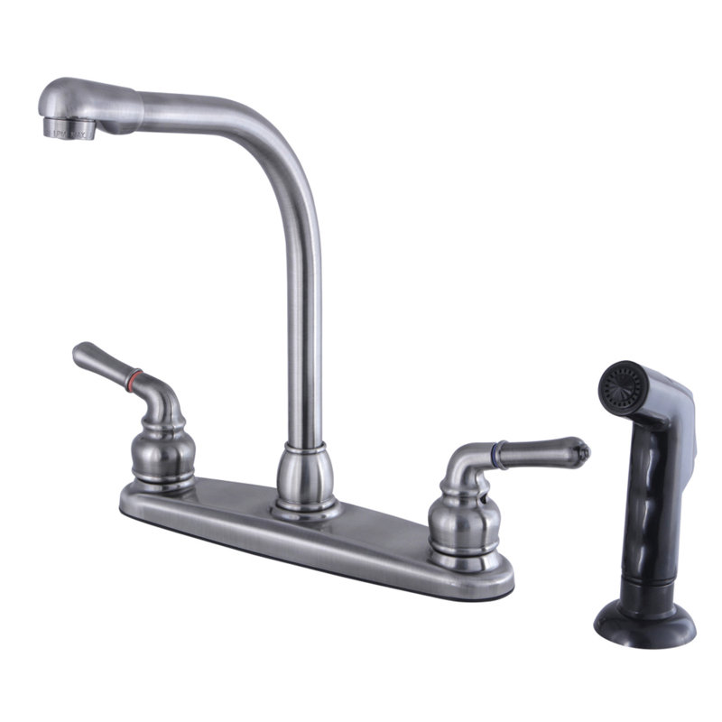 Kingston Brass Magellan Two-Handle 4-Hole 8" Centerset Kitchen Faucet with Side Sprayer
