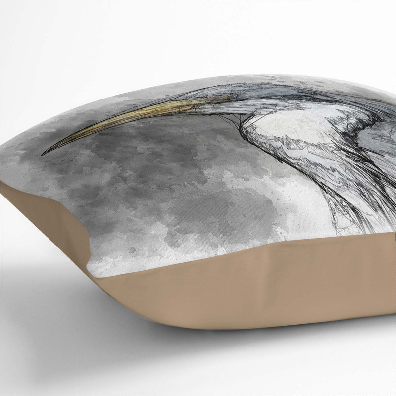 Pied Heron Cushion with Filling, Stone, 55cm H x 55cm W x 20cm D