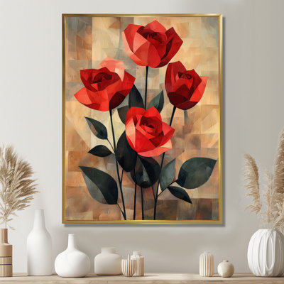 «Red Velvet Geometric Rose Passion I - Roses», art mural