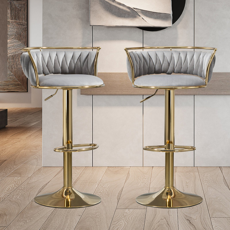 Christal Height Adjustable Swivel Bar Stool, Grey, Gold