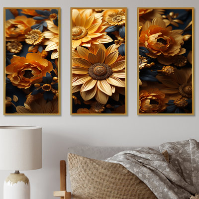 Tournesols ornés d'accents dorés - ensemble d'art sur toile tournesols