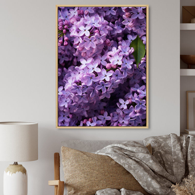 Fleurs mauves lilas mauves sur toile, H 32 po x l 24 po x P 1 po, Cadre naturel flottant