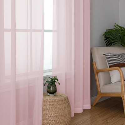 Sheer Curtain 2 Panels Set, Elegant Airy Transparent Rod Pocket Sheer French Door Curtains & Drapes For Living Room Bedroom, Blush Sheer Window Treatments, 42W Inch