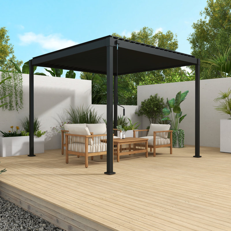 Charcoal 10' x 10' Galvanized Steel Louvered Pergola