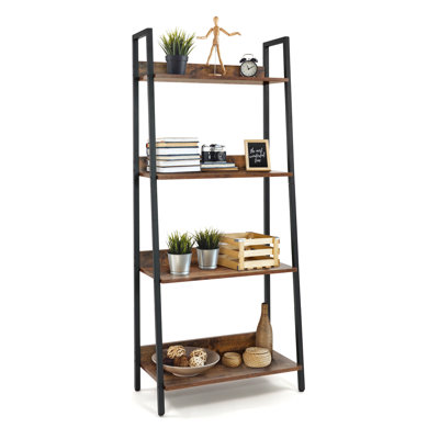 Étagère 4 niveaux, étagère de rangement pour bibliothèque, chêne rustique