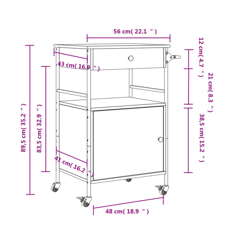 Nevis Metal Bar Cart, Sonoma Oak