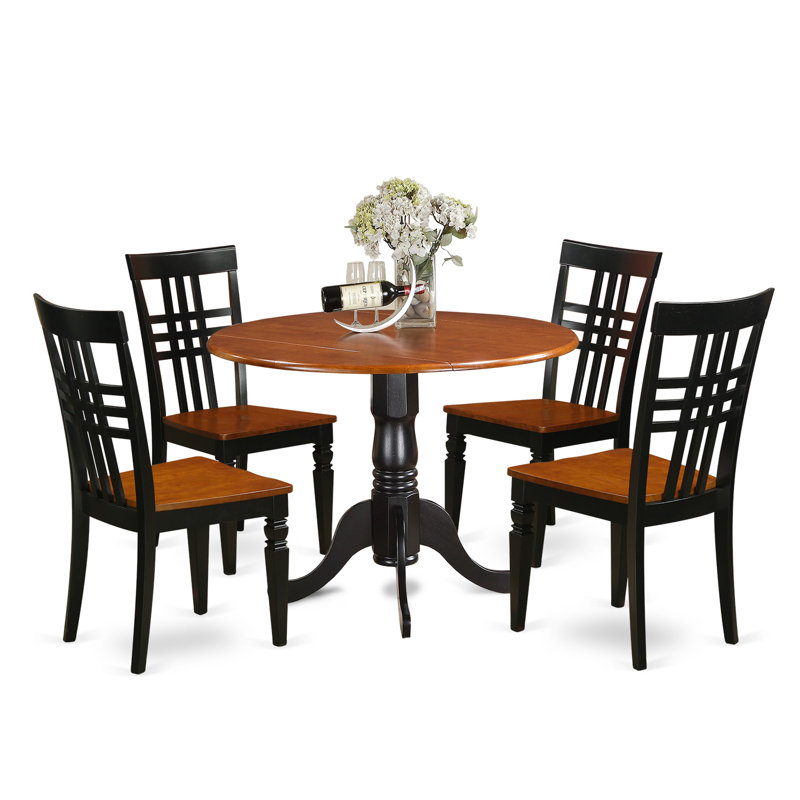 Devonshire Drop Leaf Rubberwood Solid Wood Dining Set, 5 Pieces: Table, 4 Chairs, Cherry Black