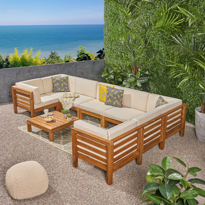 Acacia 8 - Person Modular Patio Conversation Set with Cushions, Brown Frame/Beige Cushion
