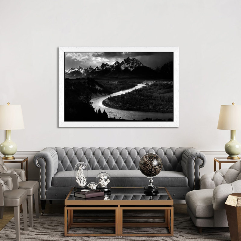 The Tetons - Snake River by Ansel Adams - Floater Frame Print on Canvas, 152.5 cm H x 101.5 cm W, White Framed