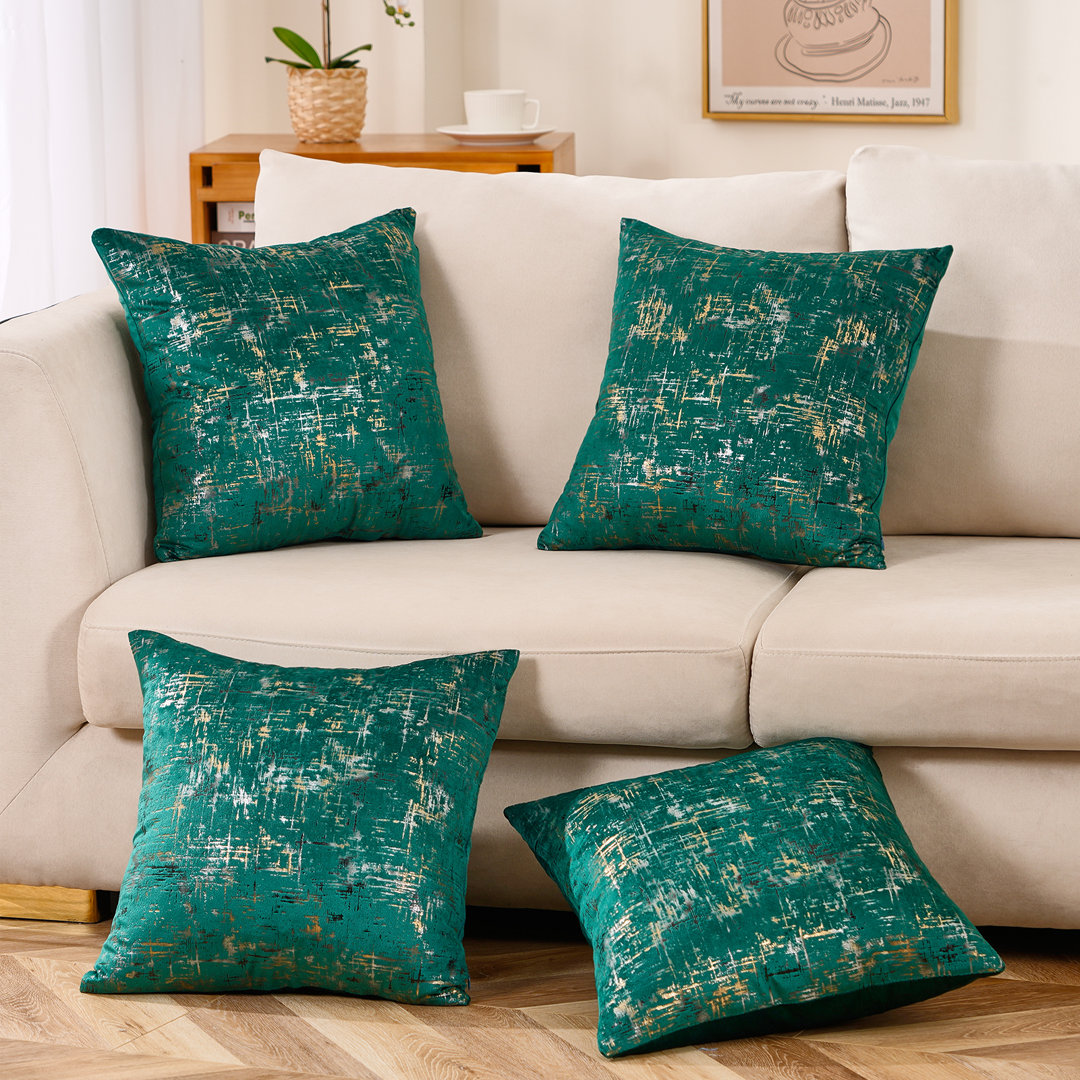 Abstract Patterened Velvet Cushion Pillow Cover | Throw Cushion Covers | 4 Pieces | Square (Set of 4) WARISI