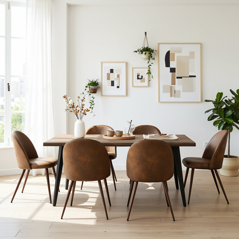 Ensemble de salle à manger rectangulaire de 63 po avec chaises rembourrées Shivani, Dark Walnut, Brun rétro