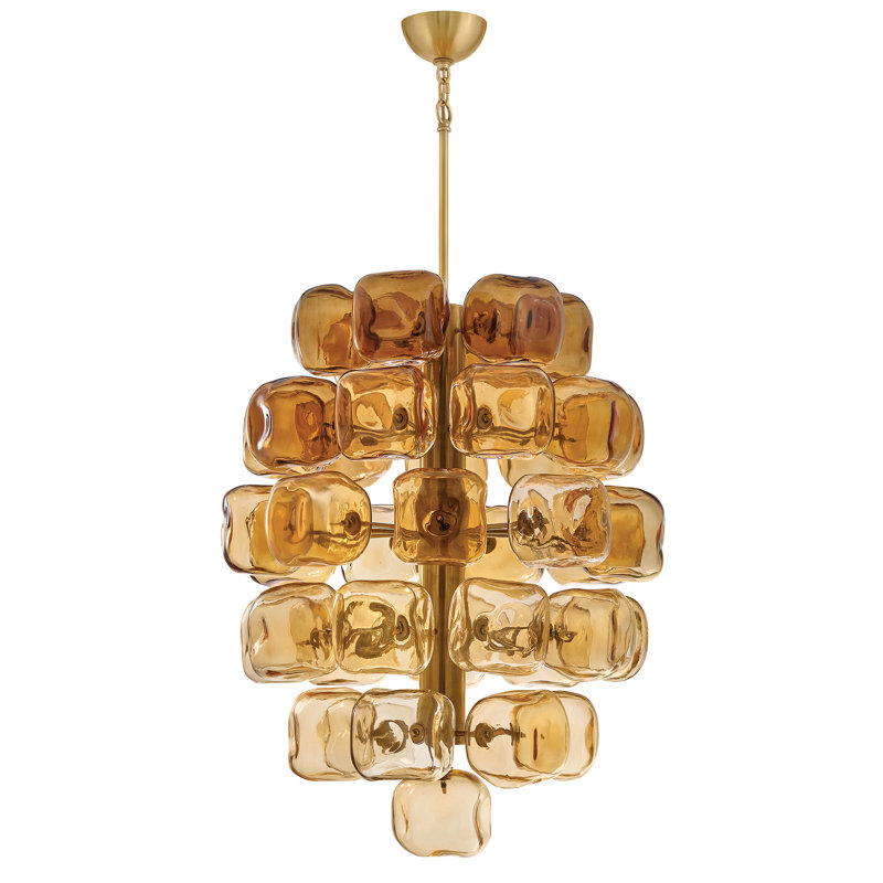 Fredrick Ramond Perriand Medium Chandelier, Unlacquered Brass, 38.5" H x 30" W x 30" D