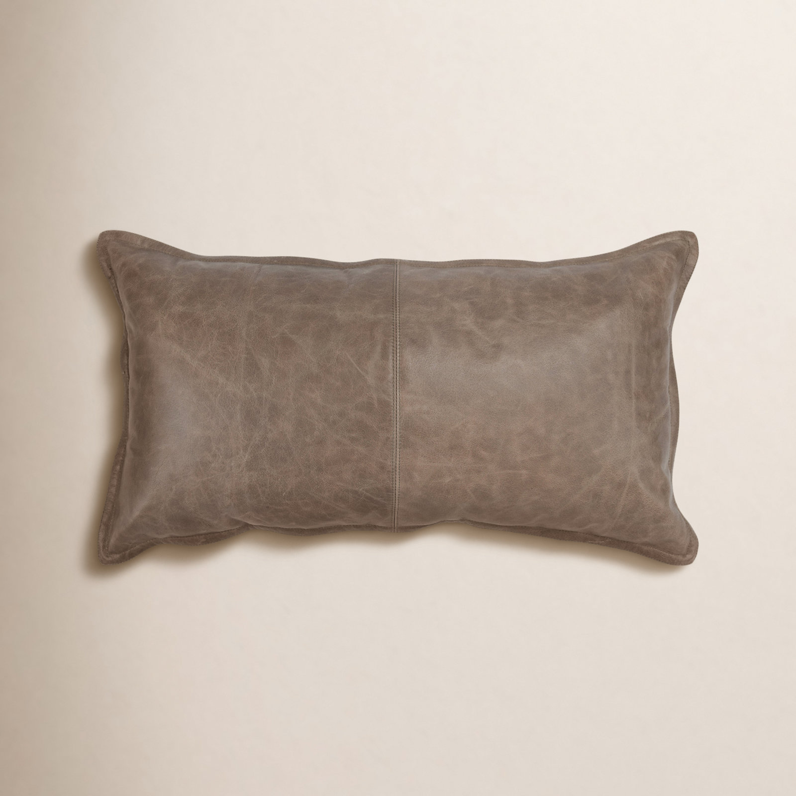 Cutler Leather Accent Pillow, Taupe, 14" x 22", Rectangular