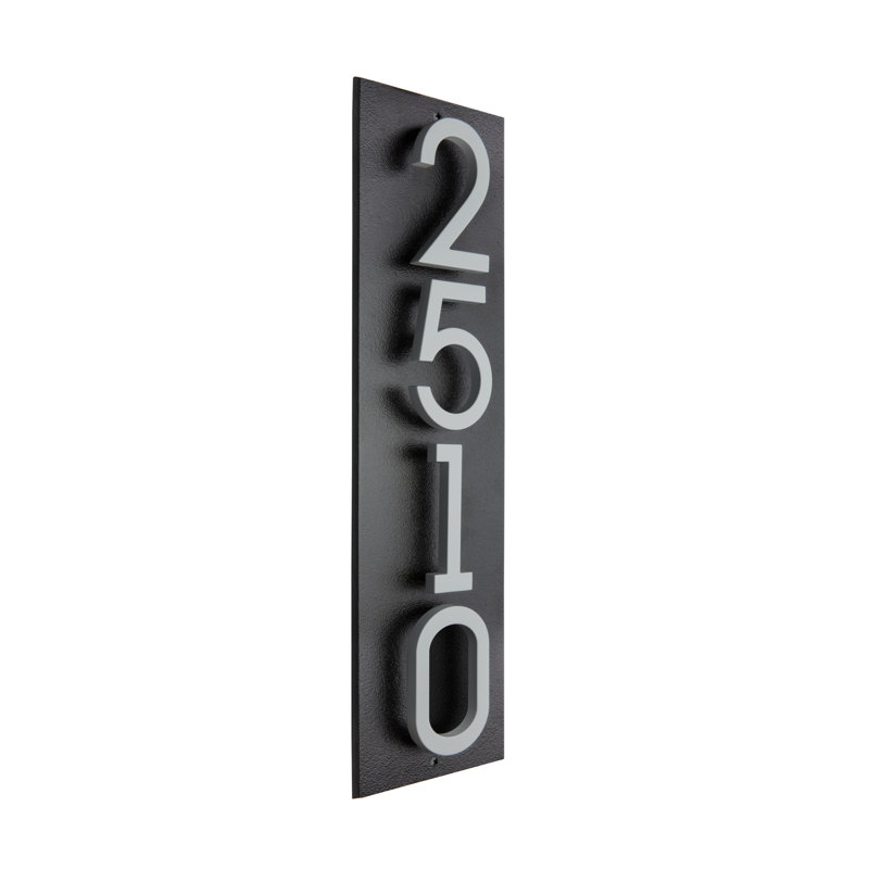 Floating Stand-Off 4-Number Vertical Sign, Black /W/ Silver Modern Font Numbers, Yes
