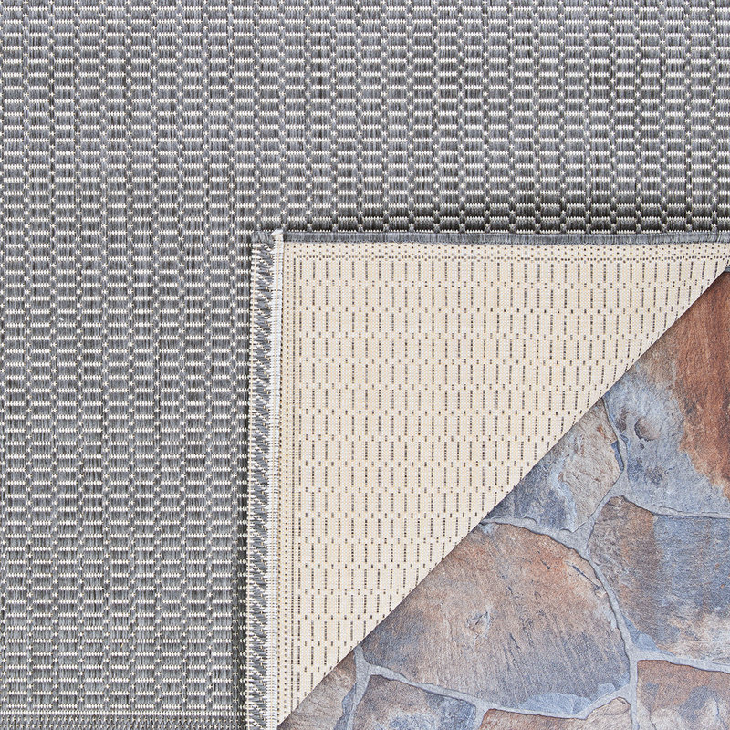 Tapis intérieur / extérieur Sania, Rectangle 7 pi 6 po x 10 pi 9 po, Argenté / blanc