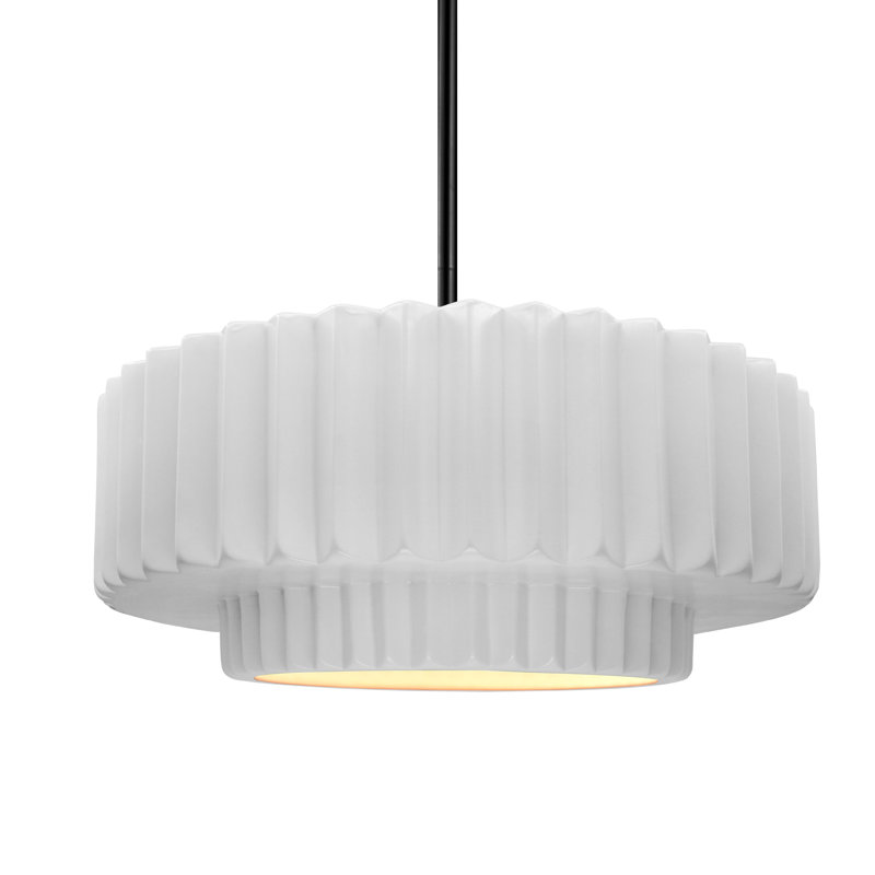 Luminaire suspendu 1 lumière Meydan, H 5,25 po x l 14,5 po x P 14,5 po, Blanc brillant / blanc brillant, Noir mat
