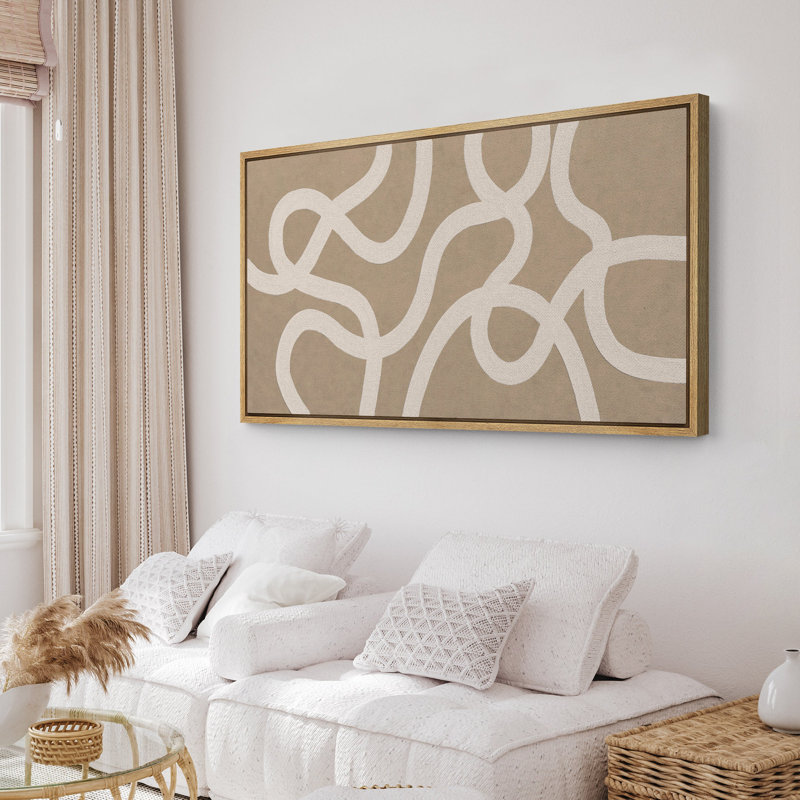 Abstrait beige géométrique ligne horizontale, impressions d'art minimaliste moderne panoramique mural neutre, Naturel