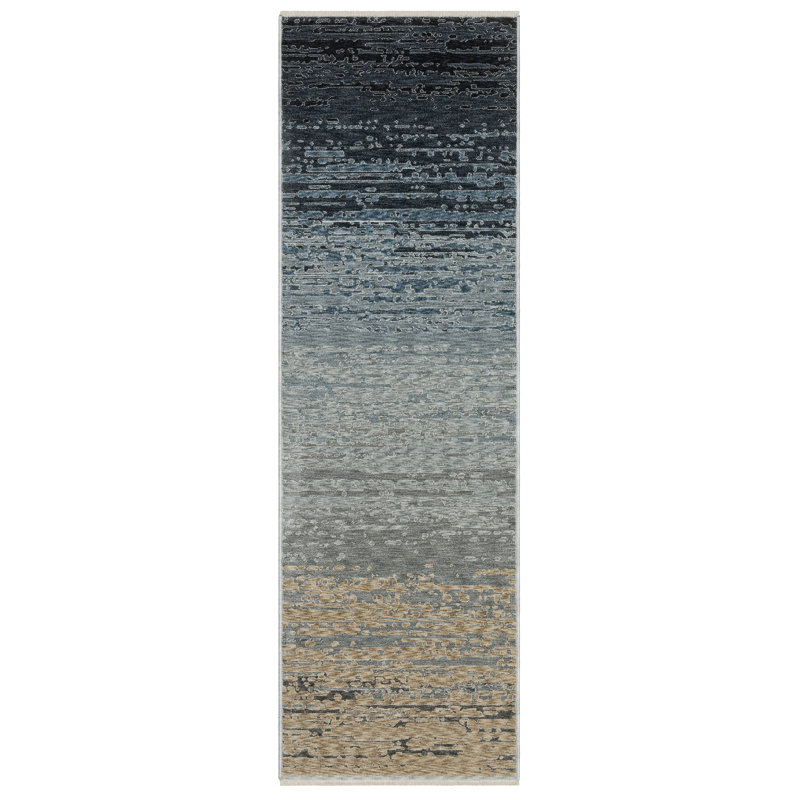 Ehlena Distressed Ombre Blue/ Beige Area Rug, Runner 2'3" x 7'9"