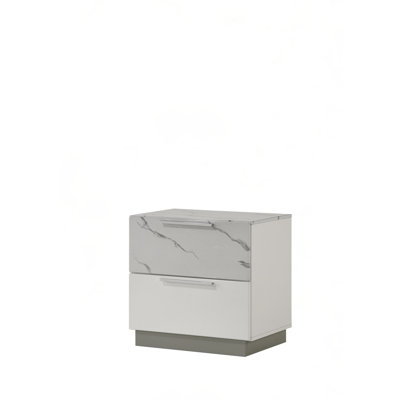 Table de chevet à deux tiroirs en marbre et laque à deux tons très lustrés