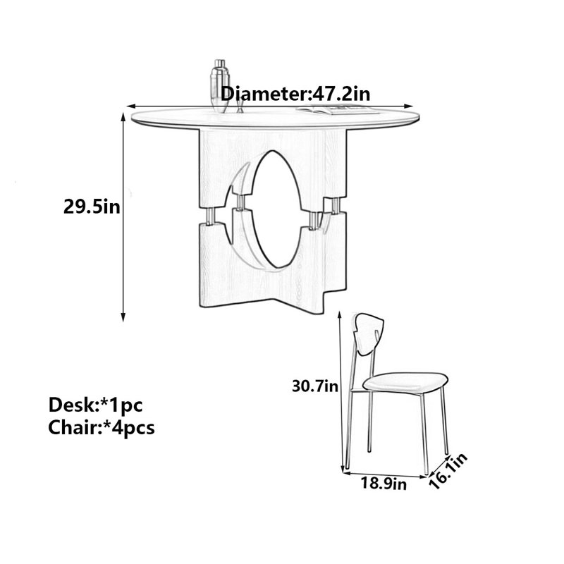 Table de salle à manger ronde, H 29,5 po x l 47,2 po x P 47,2 po