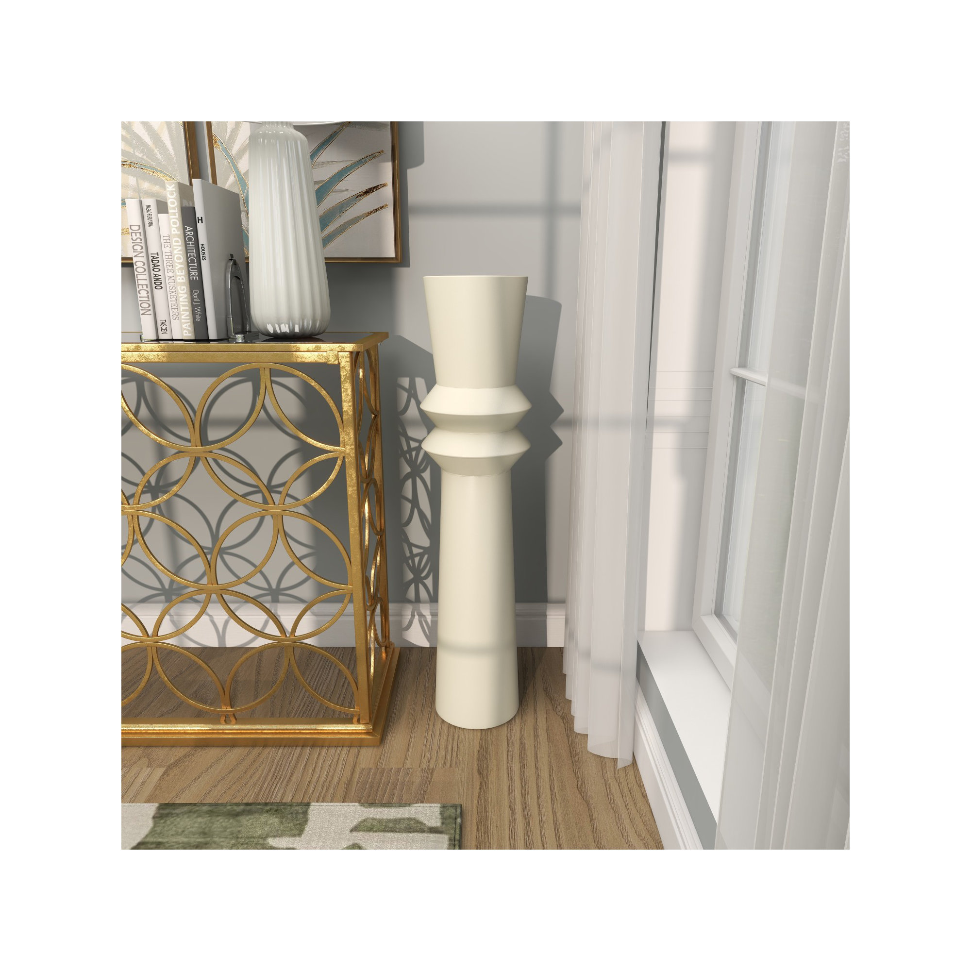 Mable Metal Floor Vase, 37.8" H x 8.5" W x 8.5" D, Cream