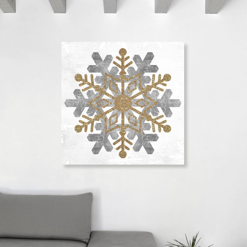 « snow flocons gold », reproduction d’impression sur toile, H 40 po x l 40 po x P 1,5 po