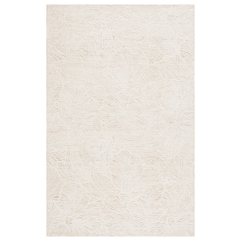 Tapis floral en laine et en coton touffeté à la main Larramore doré / ivoire, Rectangle 5 pi x 8 pi