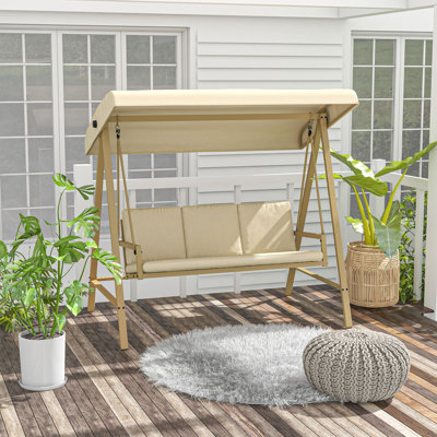 Balancelle de patio pour 3 personnes, balancelle d'extérieur avec auvent réglable, coussins amovibles pour le jardin, la cour arrière, beige