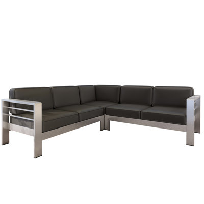 4 - Person Aluminum Outdoor Sectional With Clean Concentric Lines, Water Cushion Covers, Stainless Steel Finishing, 53.25 W Left Width Patio Precise Radial Frame, Non Porous Covering, 80.66 D Product