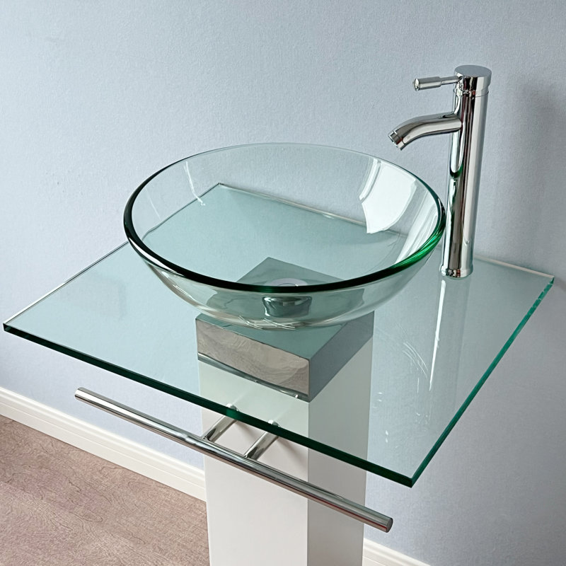 QieRao BV019S 35'' Tall Oval Pedestal Bathroom Sink with Faucet and Drain