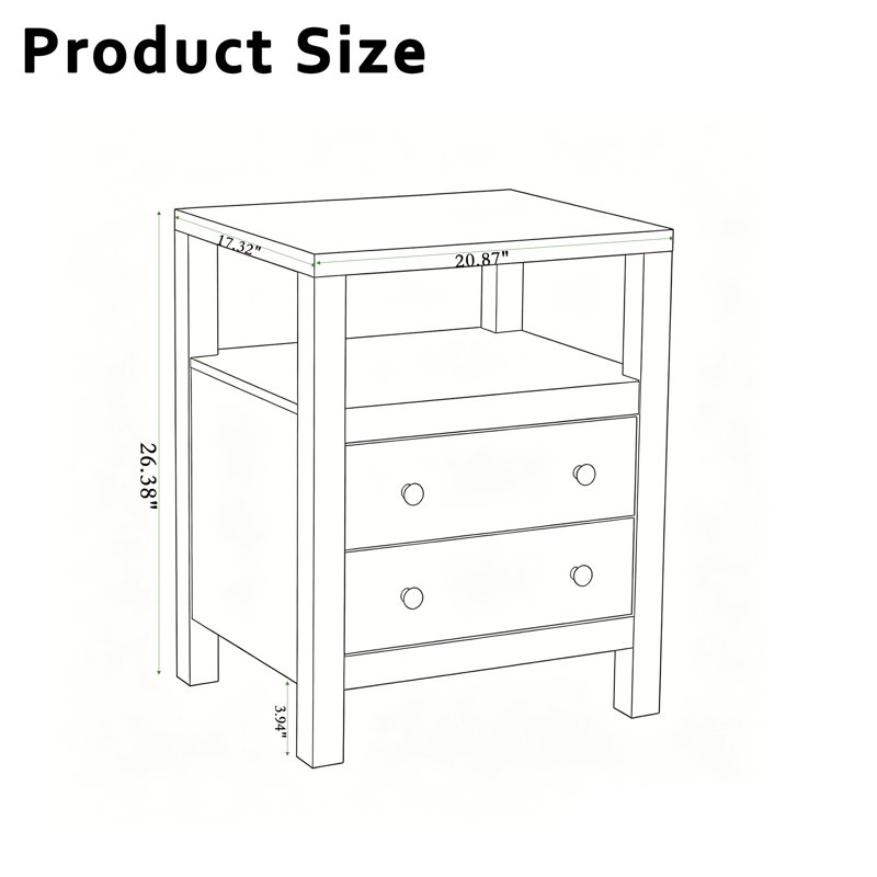 Table de chevet 2 tiroirs Sage, OAK, Ensemble de 2