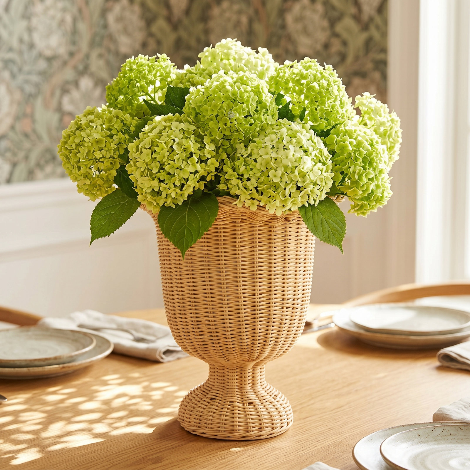 MYRA RATTAN SCALLOPED EDGE FOOTED URN