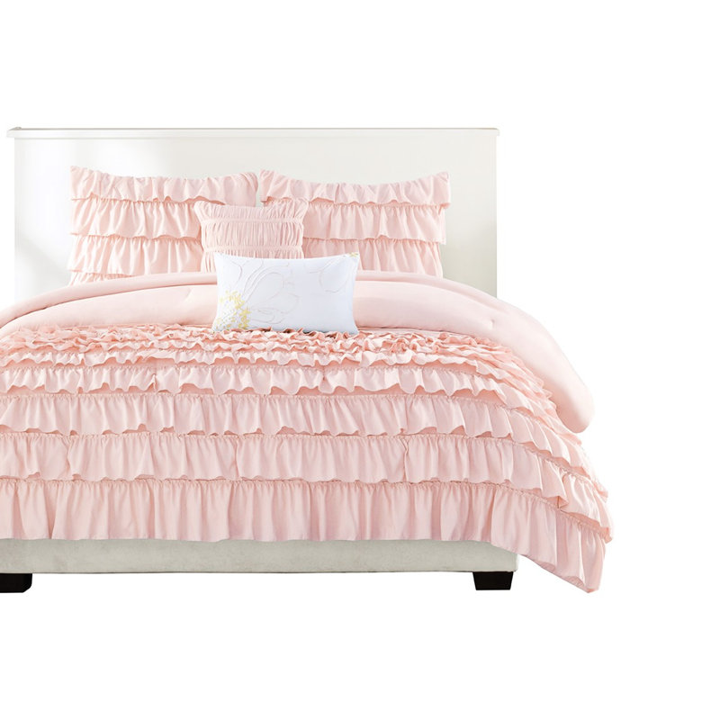 Édredon pour lit simple / simple Blush Ruffle, Édredon pour lit simple 5 pièces supplémentaire