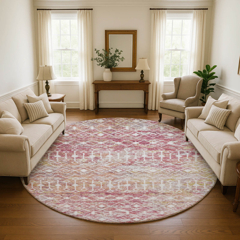 Tapis géométrique Premium lavable à la machine Brennon AMF1638, Rond 8 pi