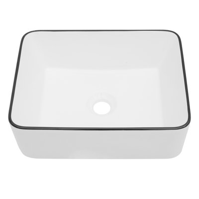 Vessel Sink Rectangular, 16""X12"" White Vessel Sink With Black Rim Ceramic Porcelain Rectangle Bathroom Vessel Sink Above Counter Vanity Sink Basin -  GhomeG, VS16GHG12HB