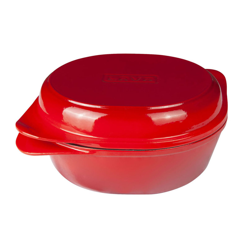 Moule à pain en fonte émaillée 4 pintes Rond avec couvercle en fonte - rouge