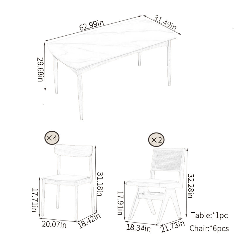 Simple modern rockplate dining table sets, 29.68"H x 62.99"L x 31.49"W