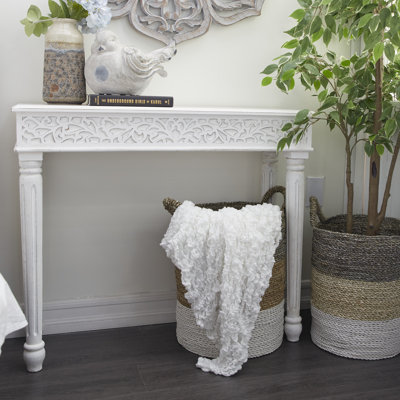 Wood Intricately Carved Scroll Console Table