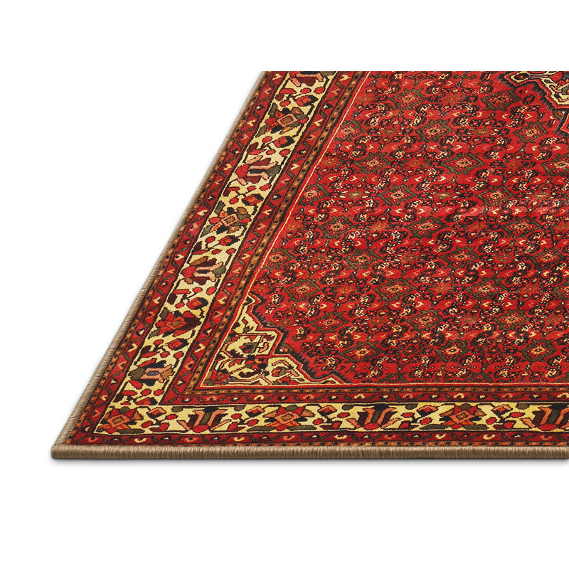 Tapis traditionnel rouge / jaune Galette, Rectangle 5 pi x 8 pi