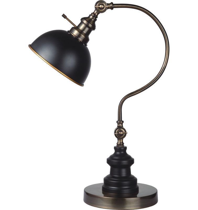 22"h Black Desk Lamp, Black/ Antique Brass